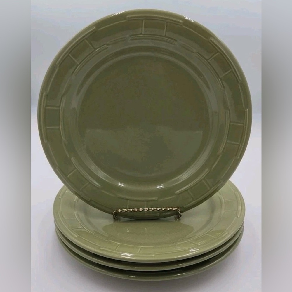 Longaberger WOVEN TRADITIONS SAGE GREEN Dinner Plates Set of 4 Apx. 10 1/4"